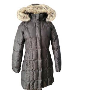 Eddie Bauer Womens Long Down Coat With Faux Fur Hood & Zipper Closure